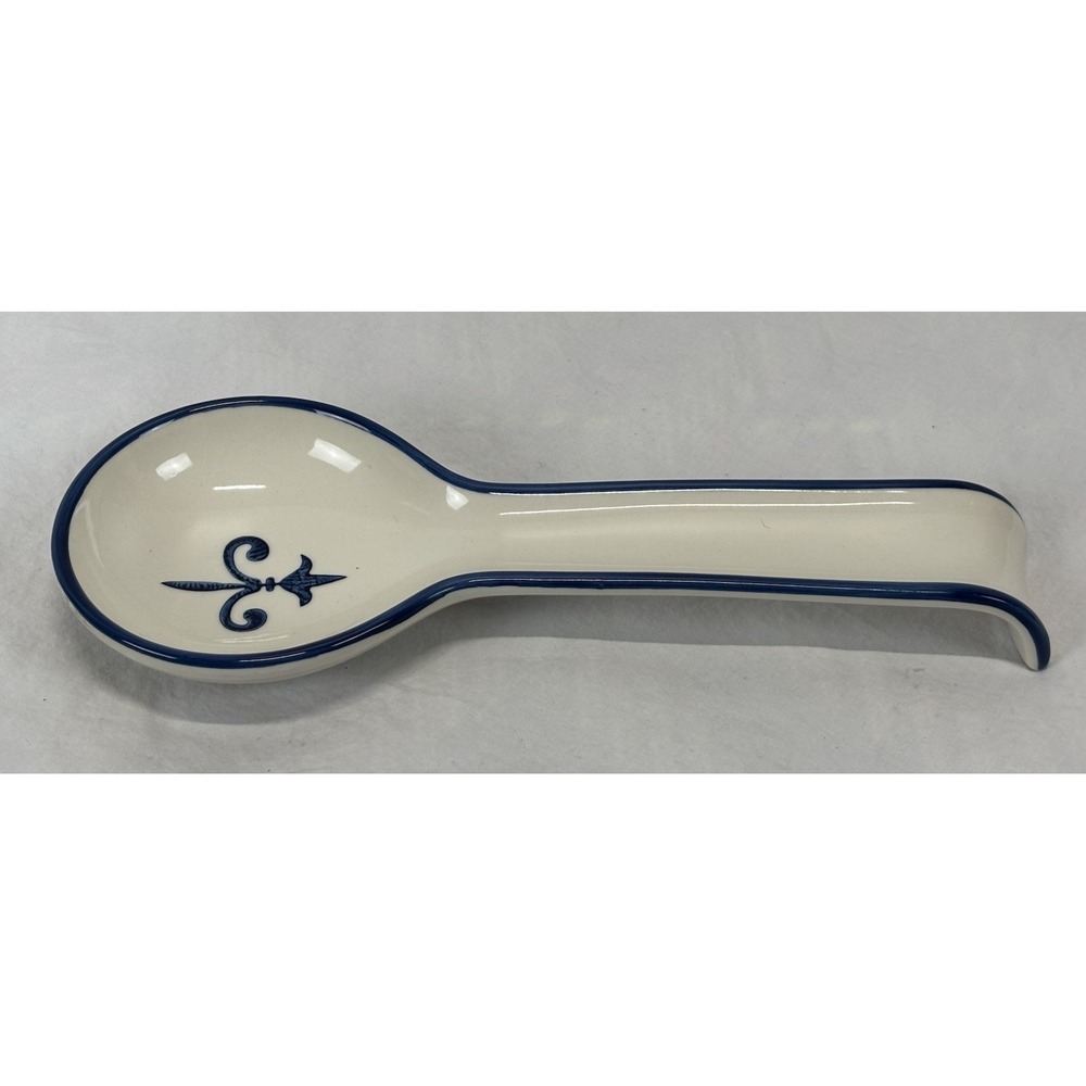 Vtg Sur La Table Flour De Lis Spoon Rest Blue White Large Sainte Germaine